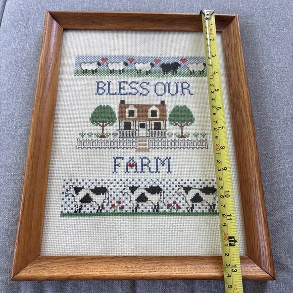 Vintage Cross Stitch God Bless Our Farm Farmhouse Cottage Grannycore Old Estate - Picture 5 of 8